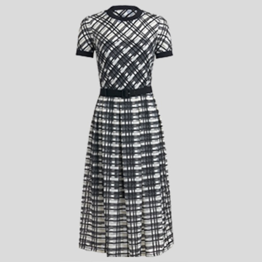 Off white embroidered lace tea length dress